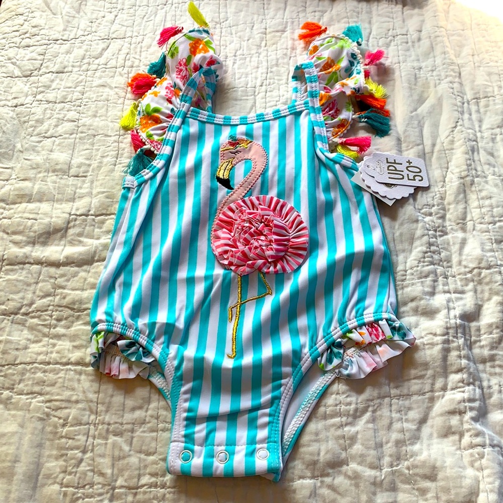 Flamingo Tassel Swimsuit Mud Pie Ruffles Stripes